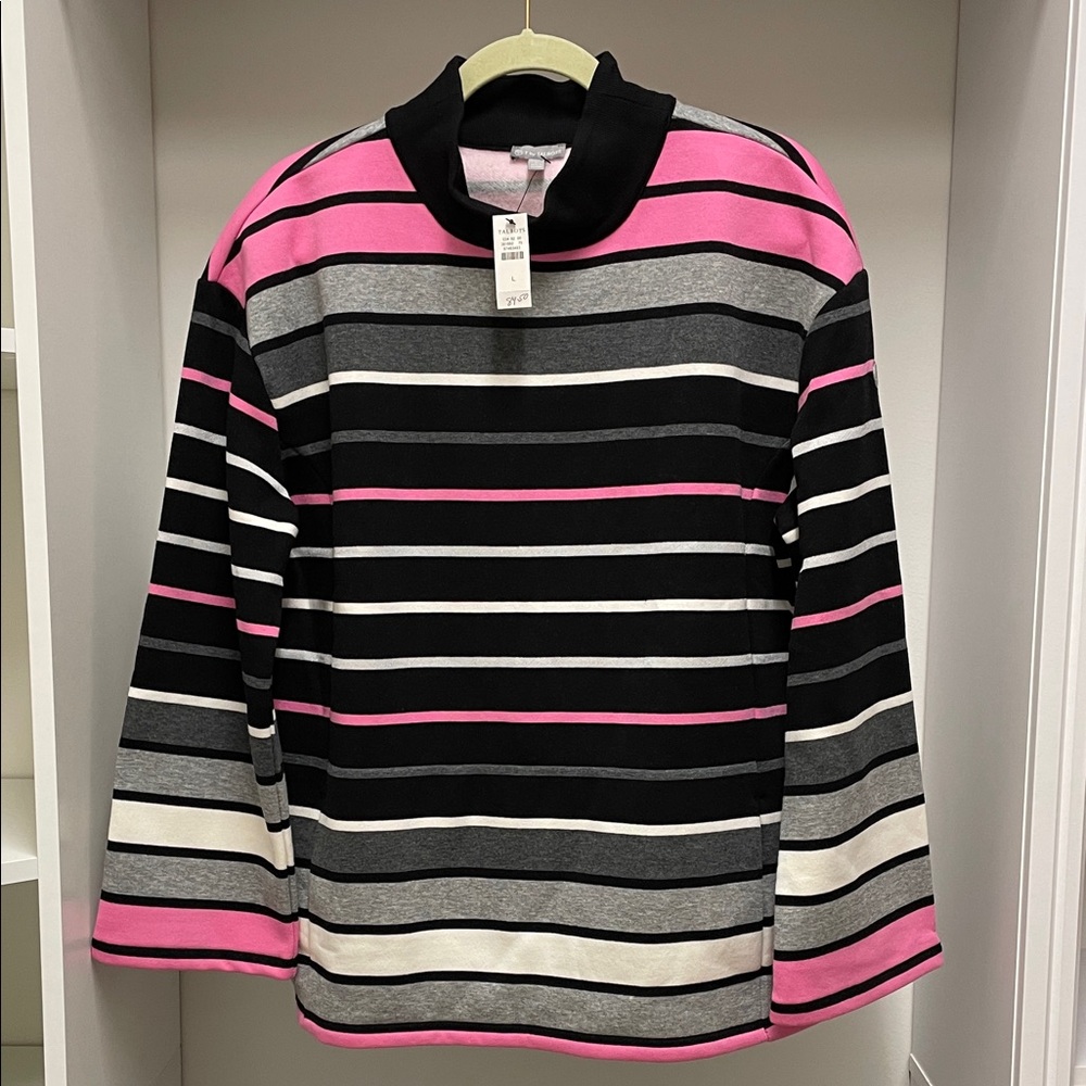 Talbots Mockneck Pullover Frosted Stripe NWT Size L